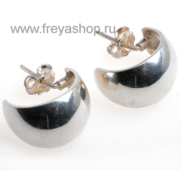 Широкие серьги-полукольца из чистого серебра (960 проба), Эквадор