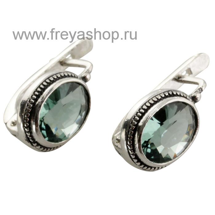 Серебряные серьги с овальным празиолитом "Нежные",  Россия