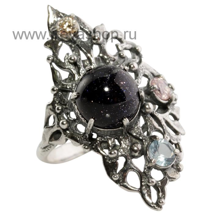 Кружевное серебряное кольцо "Танго" с синим авантюрином, Россия