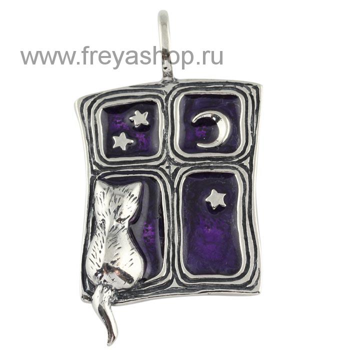 Художественный кулон "Взгляд в темноту", серебро, эмаль. Россия