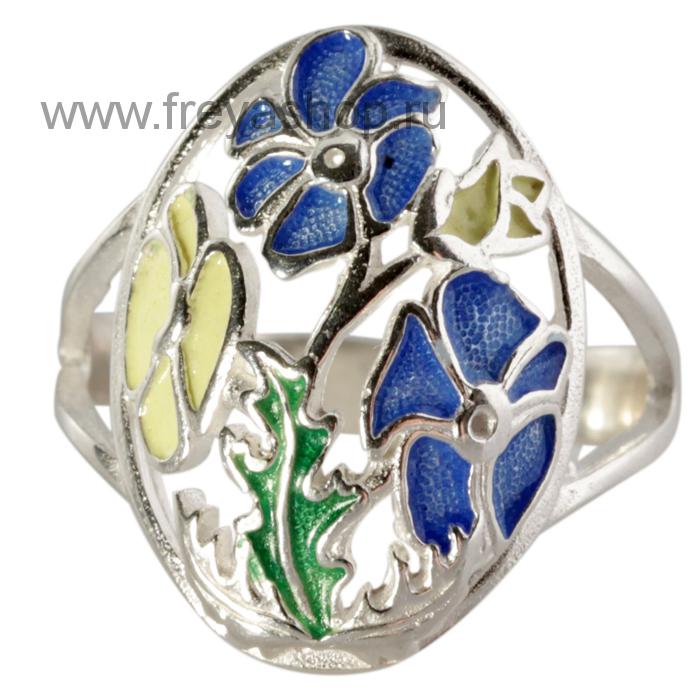 Серебряное кольцо с эмалью "Маки", Россия