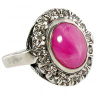 Овальное серебряное кольцо с розовым сапфиром и стразами,Россия