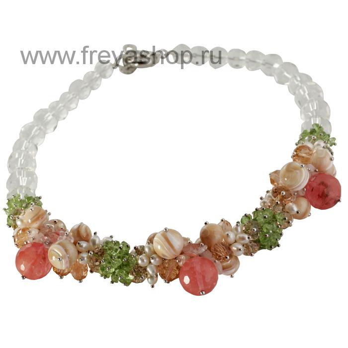 Ожерелье из розового кварца, хризолита, перламутра и жемчуга, Россия