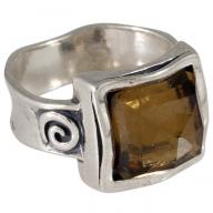 Серебряный перстень-печатка в этническом стиле с крупным раухтопазом, Израиль