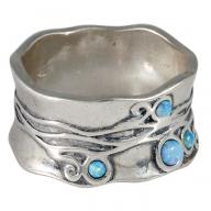 Широкое серебряное кольцо "Виноградная лоза" с опалами, Израиль