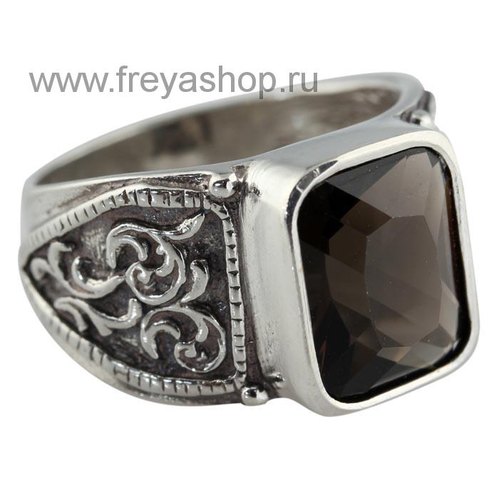 Серебряное мужское кольцо-печатка с раухтопазом, Россия