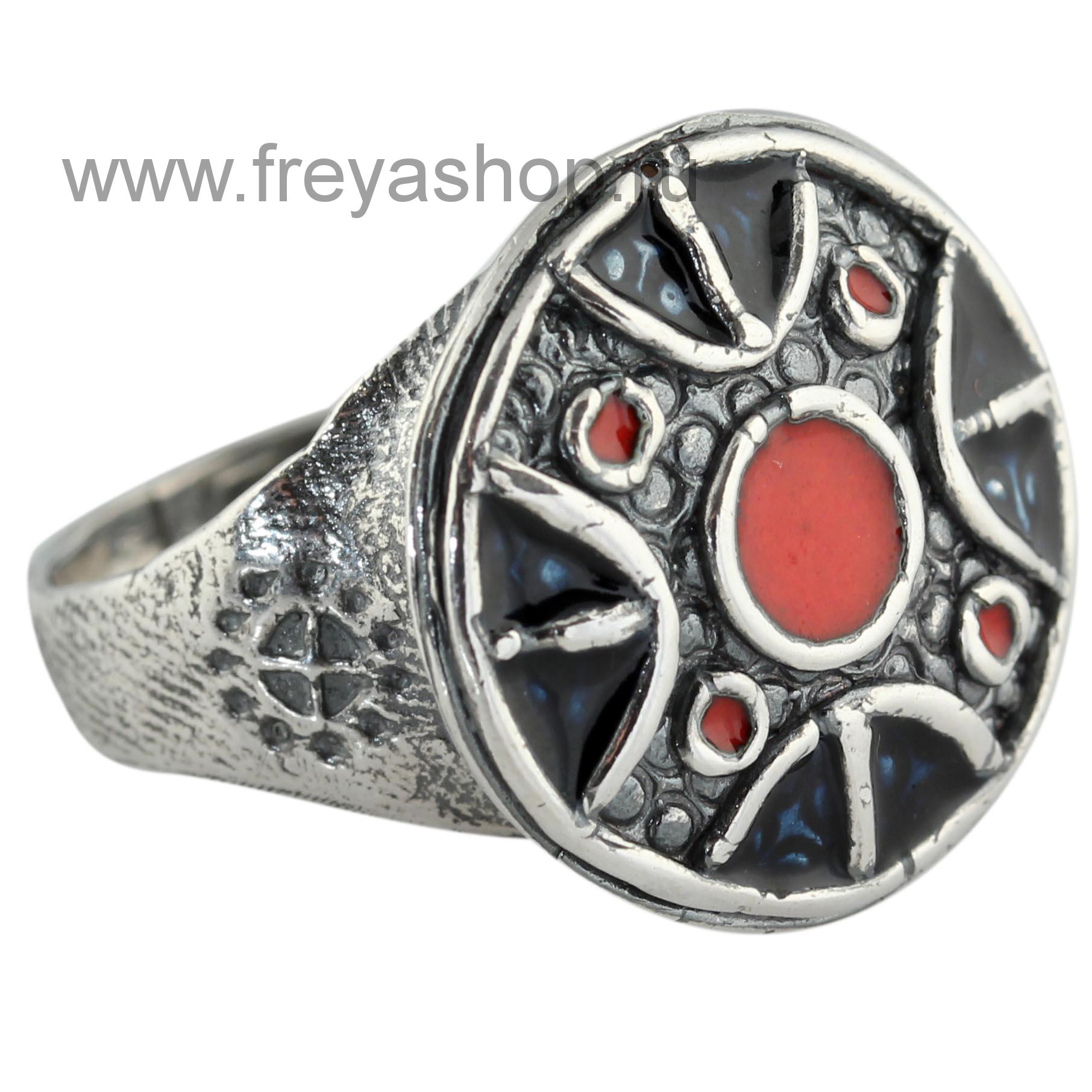 Серебряное кольцо с черной и красной эмалью , Кострома