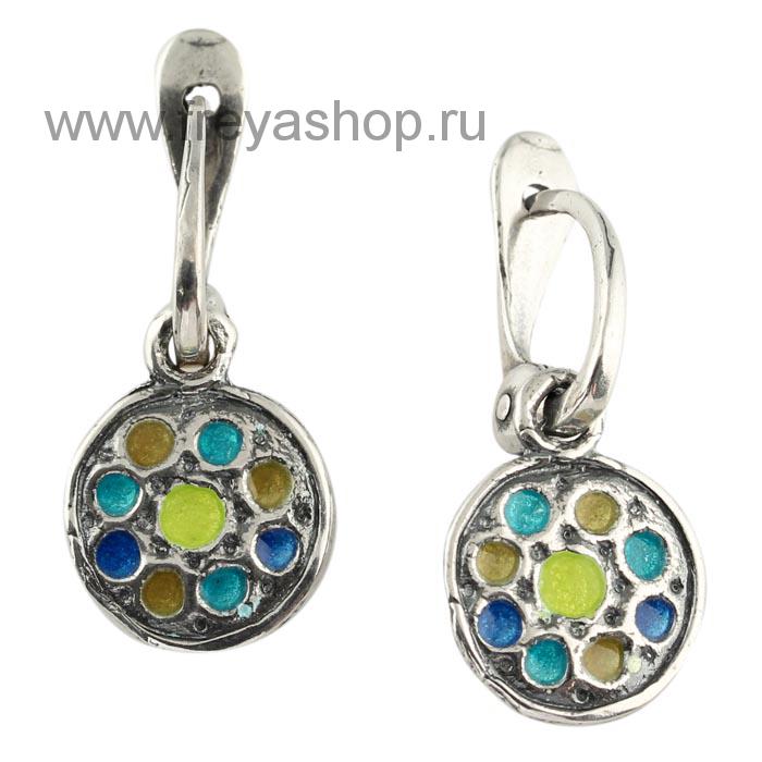 Серебряные серьги с разноцветной эмалью "Витражи", Кострома