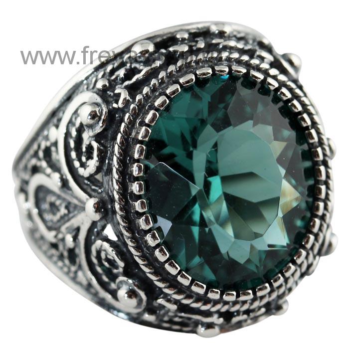 Серебряное кольцо с празиолитом "Подсолнух", Россия