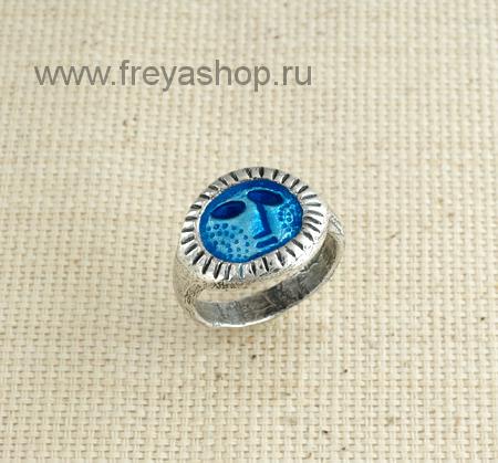 Серебряное кольцо с синей эмалью "Загадочный профиль", Кострома