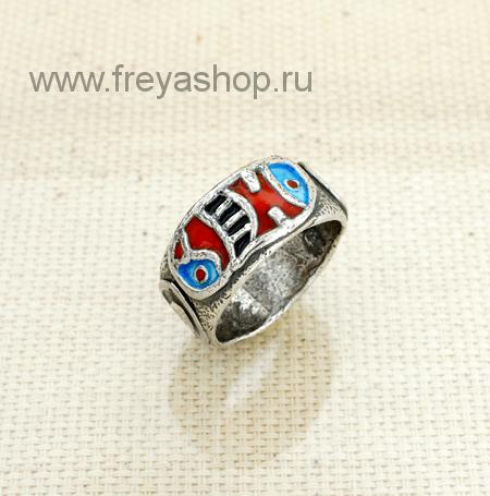Серебряное кольцо в этническом стиле с эмалью, Кострома