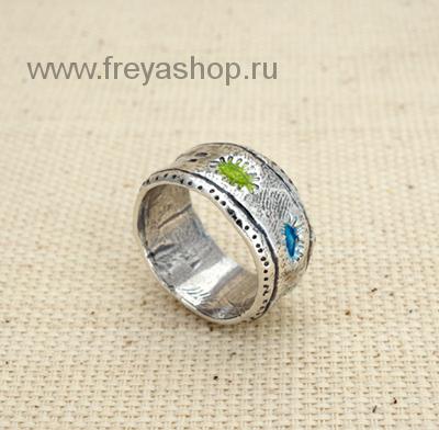Серебряное кольцо с эмалью Первобытность", Кострома