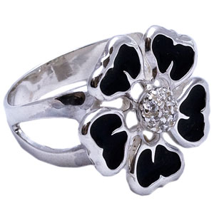 Серебряное кольцо с каучуком и цирконами, Россия