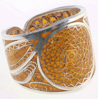 Серебряное кольцо золотистого цвета эмаль филигрань Эквадор